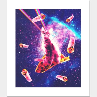 Outer Space Taco Cat - Rainbow Laser Eyes, Burrito Posters and Art